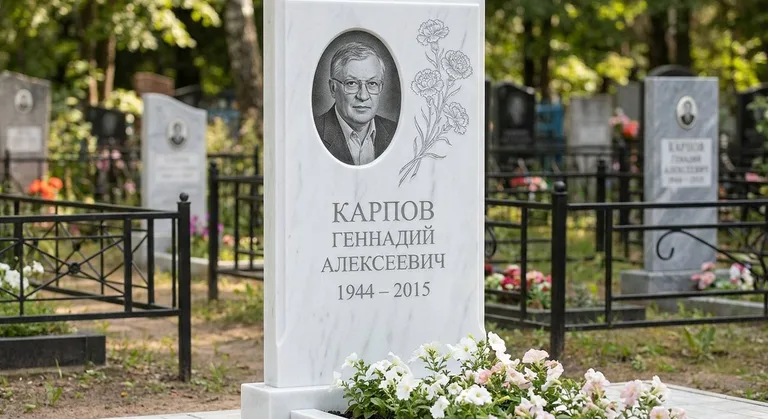 Памятник с гравировкой гвоздик — выполненная работа «Карпов» в Уфе