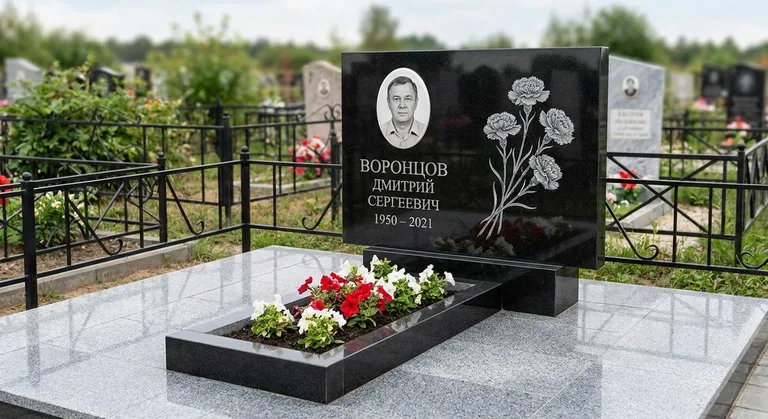 Памятник с гравировкой гвоздик — выполненная работа «Воронцов» в Уфе