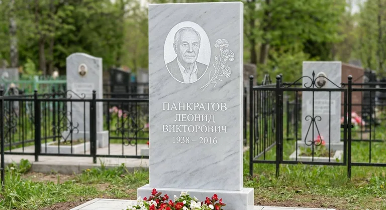 Памятник с гравировкой гвоздик — выполненная работа «Панкратов» в Уфе