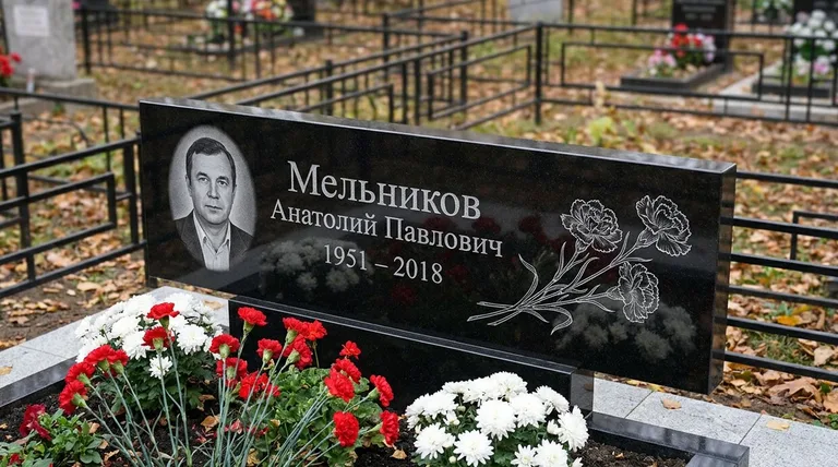 Памятник с гравировкой гвоздик — выполненная работа «Мельников» в Уфе