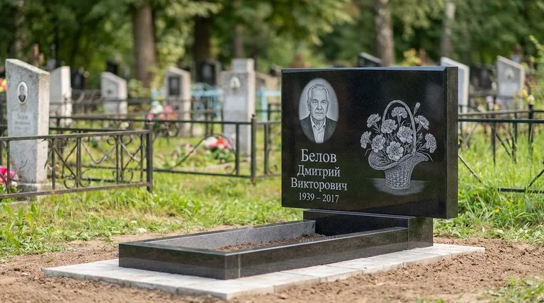 Памятник с гравировкой гвоздик — выполненная работа «Белов» в Уфе