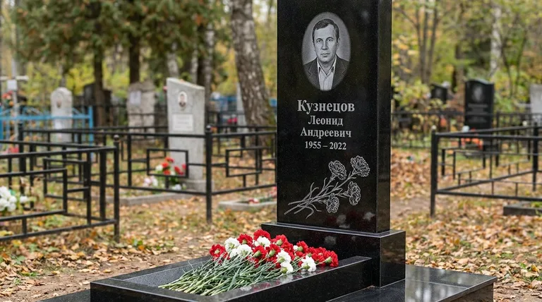 Памятник с гравировкой гвоздик — выполненная работа «Кузнецов» в Уфе