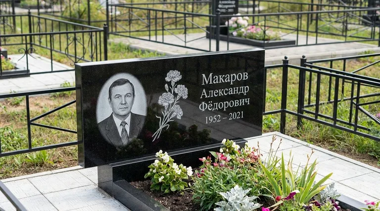 Памятник с гравировкой гвоздик — выполненная работа «Макаров» в Уфе