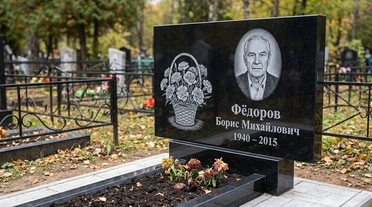 Памятник с гравировкой гвоздик — выполненная работа «Фёдоров» в Уфе