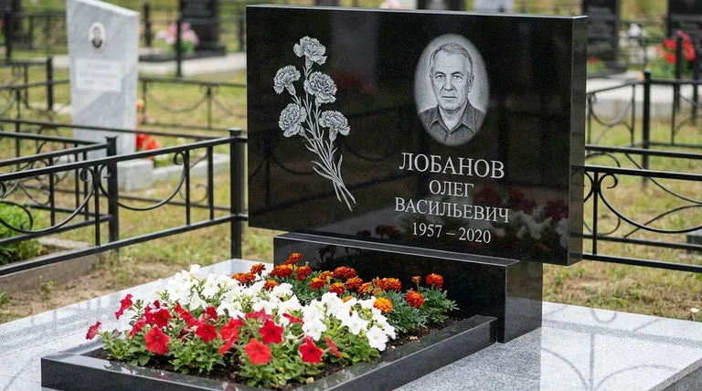 Памятник с гравировкой гвоздик — выполненная работа «Лобанов» в Уфе