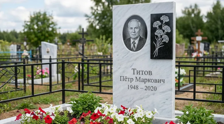 Памятник с гравировкой гвоздик — выполненная работа «Титов» в Уфе