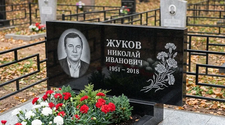 Памятник с гравировкой гвоздик — выполненная работа «Жуков» в Уфе