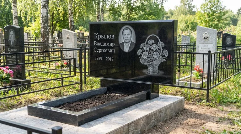 Памятник с гравировкой гвоздик — выполненная работа «Крылов» в Уфе
