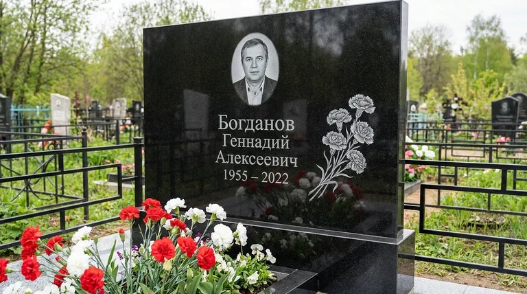 Памятник с гравировкой гвоздик — выполненная работа «Богданов» в Уфе