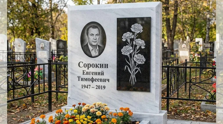 Памятник с гравировкой гвоздик — выполненная работа «Сорокин» в Уфе