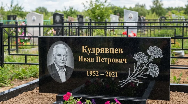 Памятник с гравировкой гвоздик — выполненная работа «Кудрявцев» в Уфе