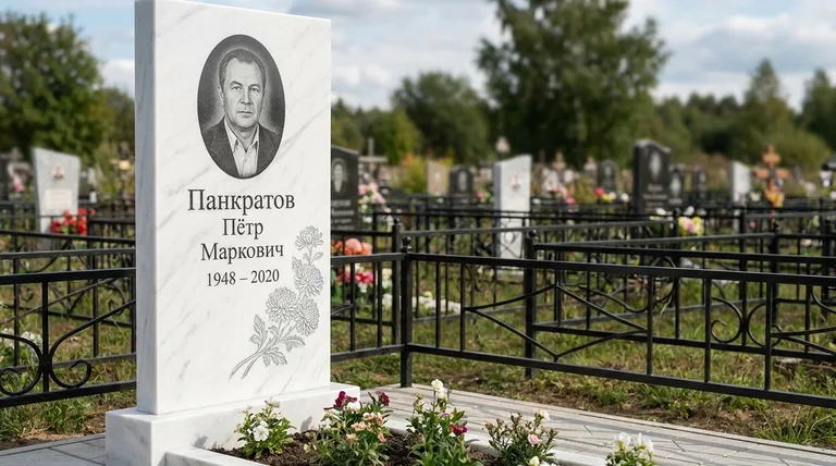 Памятник с гравировкой хризантем — выполненная работа «Панкратов» в Уфе