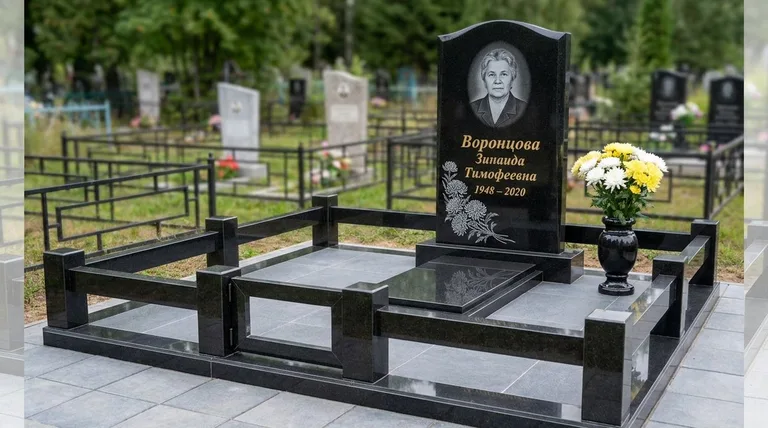 Памятник с гравировкой хризантем — выполненная работа «Воронцова» в Уфе