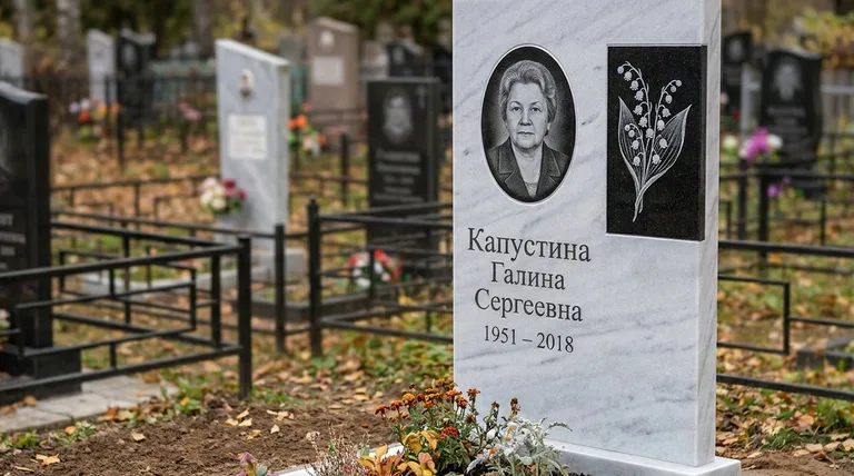Памятник с гравировкой ландышей — выполненная работа «Капустина» в Уфе