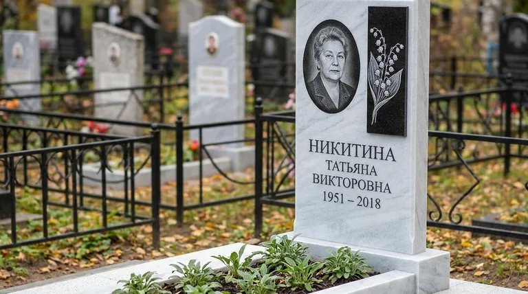Памятник с гравировкой ландышей — выполненная работа «Никитина» в Уфе