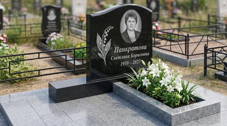 Памятник с гравировкой ландышей — выполненная работа «Панкратова» в Уфе
