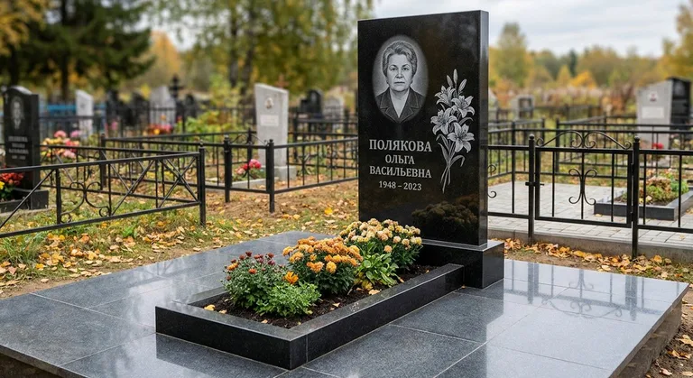 Памятник с гравировкой лилий — выполненная работа «Полякова» в Уфе