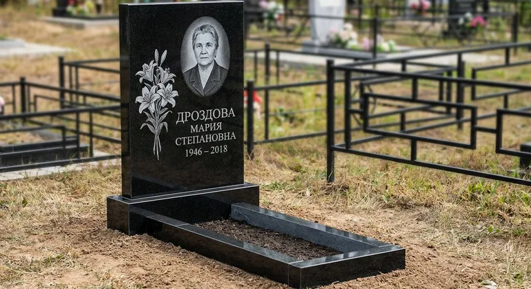 Памятник с гравировкой лилий — выполненная работа «Дроздова» в Уфе