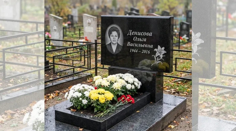 Памятник с гравировкой лилий — выполненная работа «Денисова» в Уфе