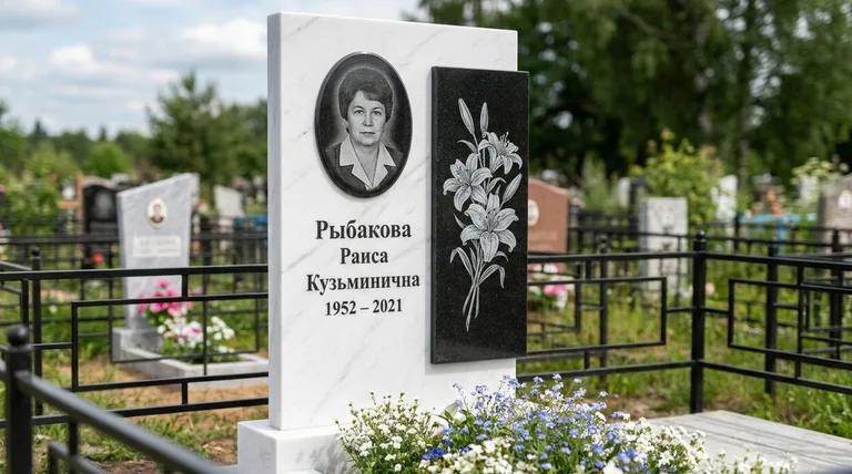 Памятник с гравировкой лилий — выполненная работа «Рыбакова» в Уфе