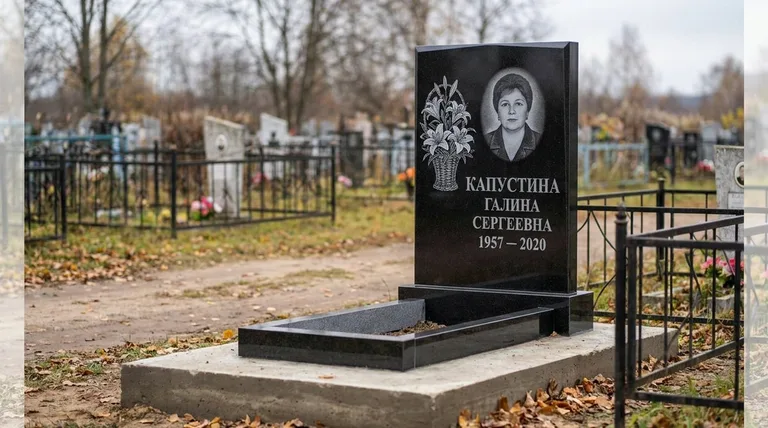 Памятник с гравировкой лилий — выполненная работа «Капустина» в Уфе