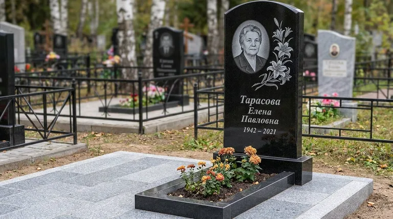 Памятник с гравировкой лилий — выполненная работа «Тарасова» в Уфе