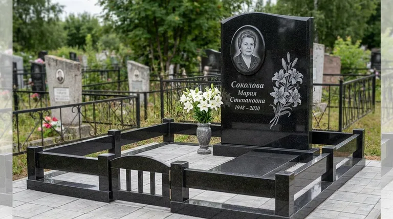 Памятник с гравировкой лилий — выполненная работа «Соколова» в Уфе