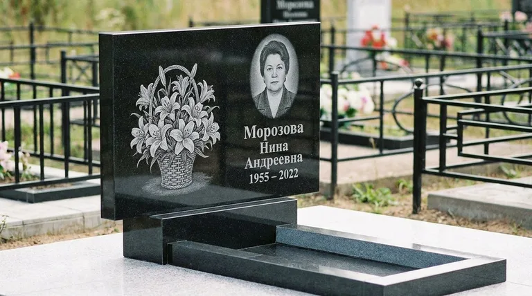 Памятник с гравировкой лилий — выполненная работа «Морозова» в Уфе