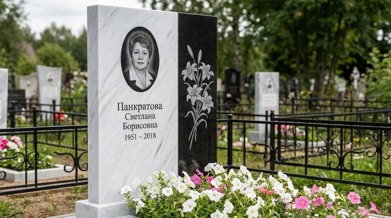 Памятник с гравировкой лилий — выполненная работа «Панкратова» в Уфе