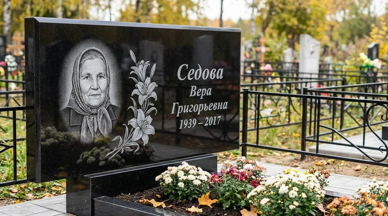 Памятник с гравировкой лилий — выполненная работа «Седова» в Уфе