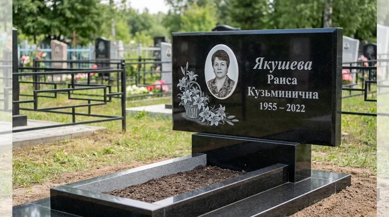 Памятник с гравировкой лилий — выполненная работа «Якушева» в Уфе