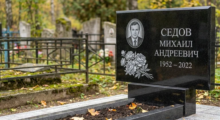 Гравировка пионов на памятник в Уфе — пример работы на граните