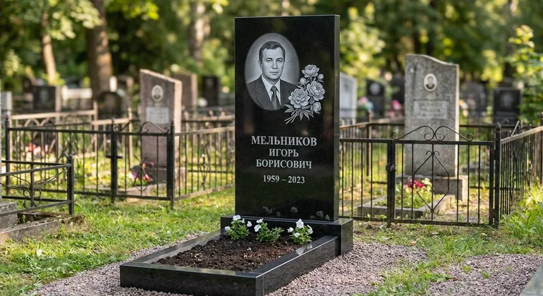 Памятник с гравировкой пионов — выполненная работа «Мельников» в Уфе