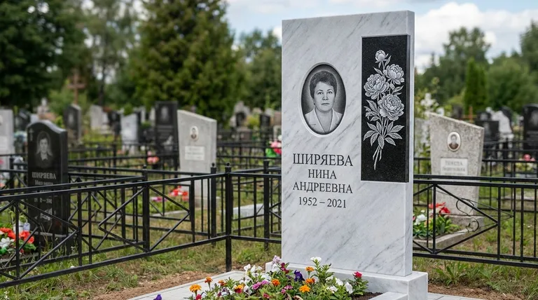 Памятник с гравировкой пионов — выполненная работа «Ширяева» в Уфе