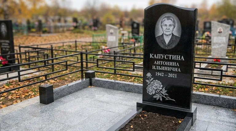 Памятник с гравировкой пионов — выполненная работа «Капустина» в Уфе