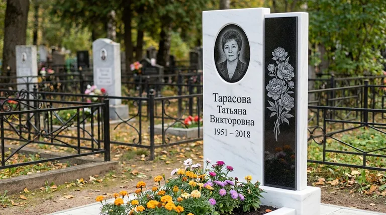 Памятник с гравировкой пионов — выполненная работа «Тарасова» в Уфе