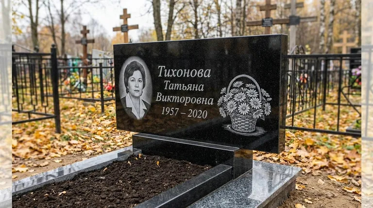 Памятник с гравировкой ромашек — выполненная работа «Тихонова» в Уфе