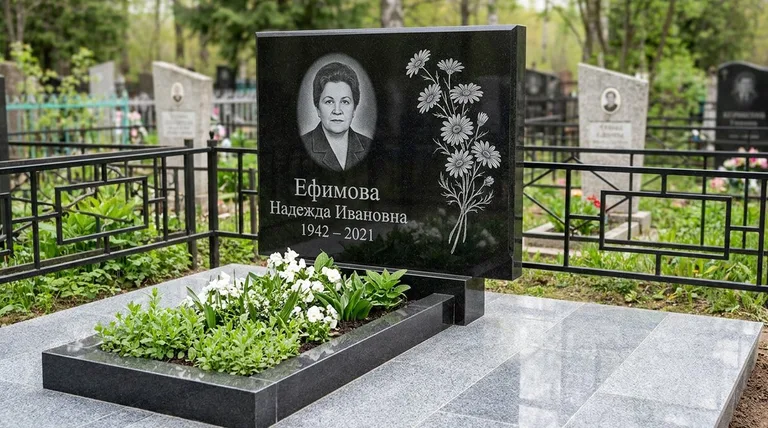Памятник с гравировкой ромашек — выполненная работа «Ефимова» в Уфе