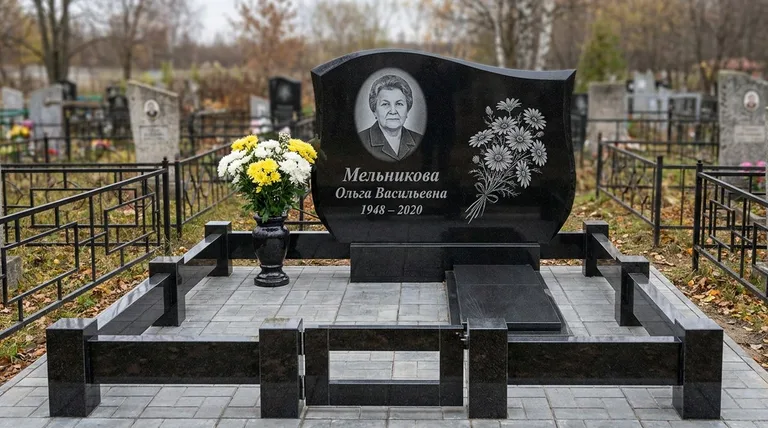 Памятник с гравировкой ромашек — выполненная работа «Мельникова» в Уфе