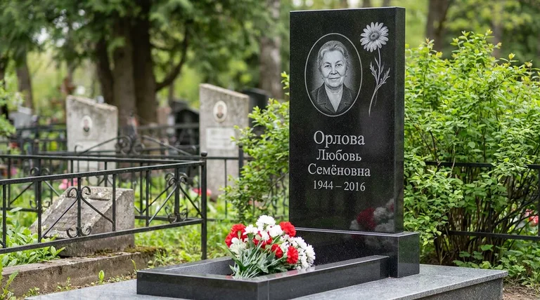 Памятник с гравировкой ромашек — выполненная работа «Орлова» в Уфе