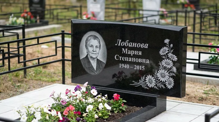 Памятник с гравировкой ромашек — выполненная работа «Лобанова» в Уфе