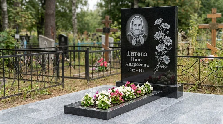 Памятник с гравировкой ромашек — выполненная работа «Титова» в Уфе