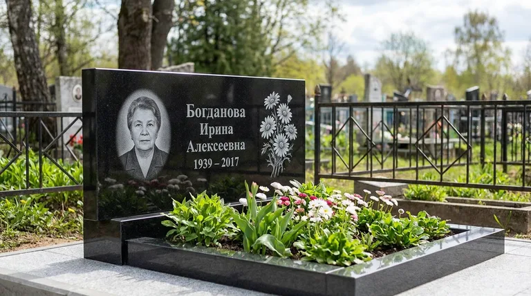 Памятник с гравировкой ромашек — выполненная работа «Богданова» в Уфе