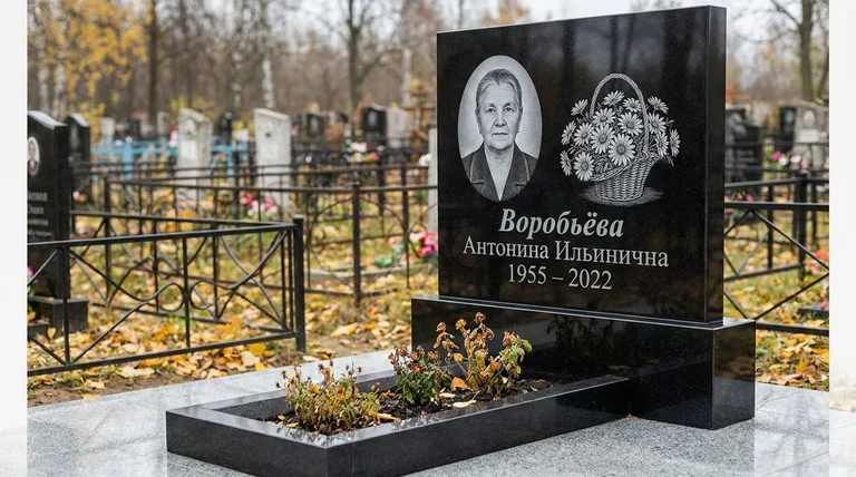 Памятник с гравировкой ромашек — выполненная работа «Воробьёва» в Уфе