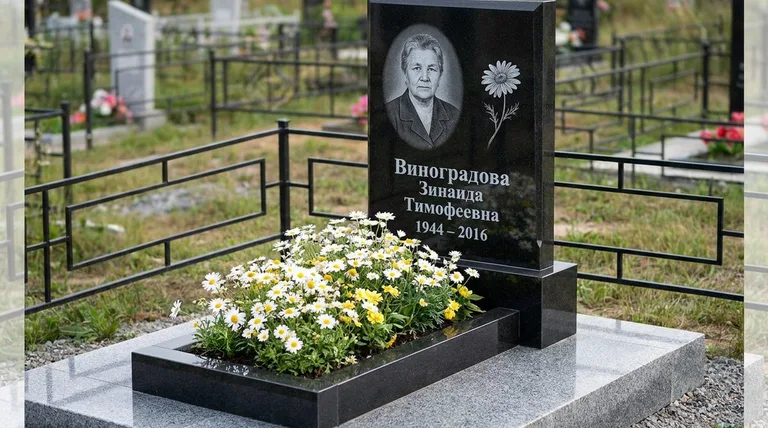 Памятник с гравировкой ромашек — выполненная работа «Виноградова» в Уфе