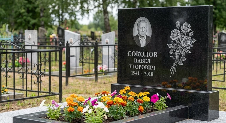 Гравировка роз на памятник в Уфе — пример работы на граните