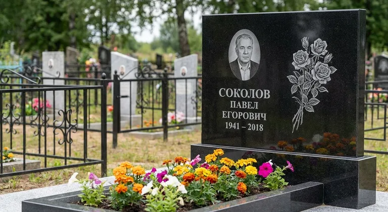 Памятник с гравировкой роз — выполненная работа «Соколов» в Уфе