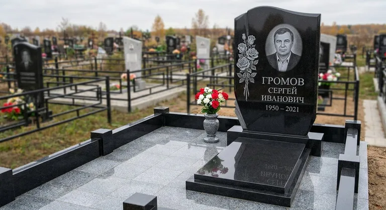 Памятник с гравировкой роз — выполненная работа «Громов» в Уфе