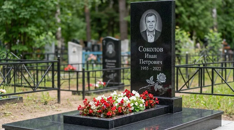 Памятник с гравировкой роз — выполненная работа «Соколов» в Уфе