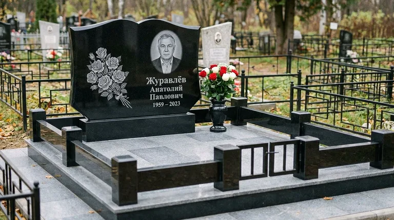 Памятник с гравировкой роз — выполненная работа «Журавлёв» в Уфе